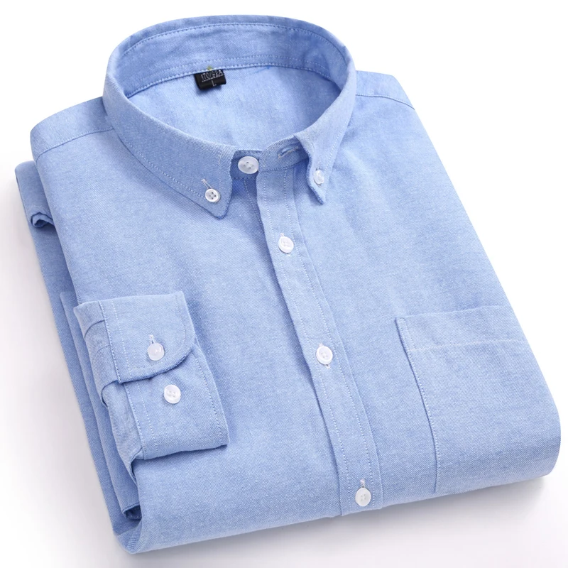 

Men's Shirts Solid Cotton Oxford Men Dress Shirts Casual Slim Fit Long Sleeve Classic Contrast Male Button Down Shirt