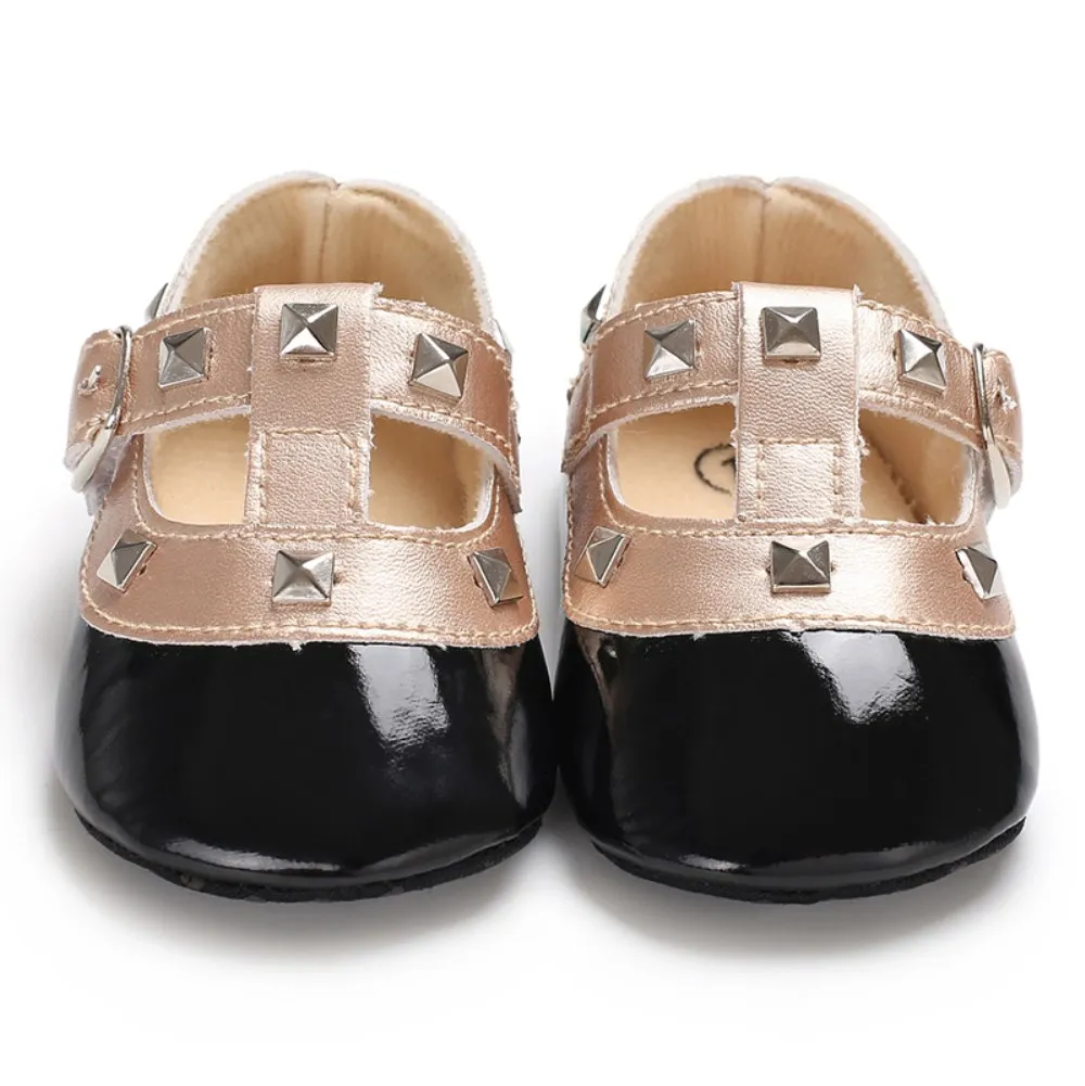 Обувь принцессы с бантом для новорожденных девочек; нескользящая Мягкая подошва; Детские кроссовки; элегантные кожаные туфли - Цвет: Черный