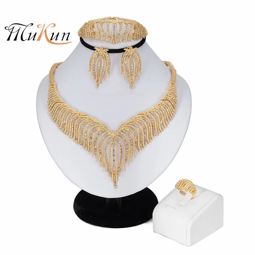 

MUKUN Fashion African Beads Jewelry Set Brand Exquisite Dubai gold-colorful Jewelry Set Nigerian Woman Wedding Bridal Bilace Set