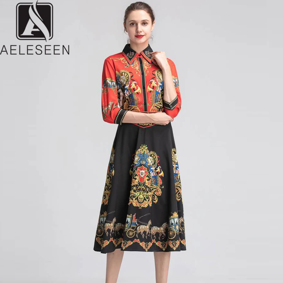

AELESEEN Luxury Women Sets 2019 Summer Fashion Beading Crystal Ethnic Print Top + Slim Sequined Ankle-Length Skirt Vintage Sets