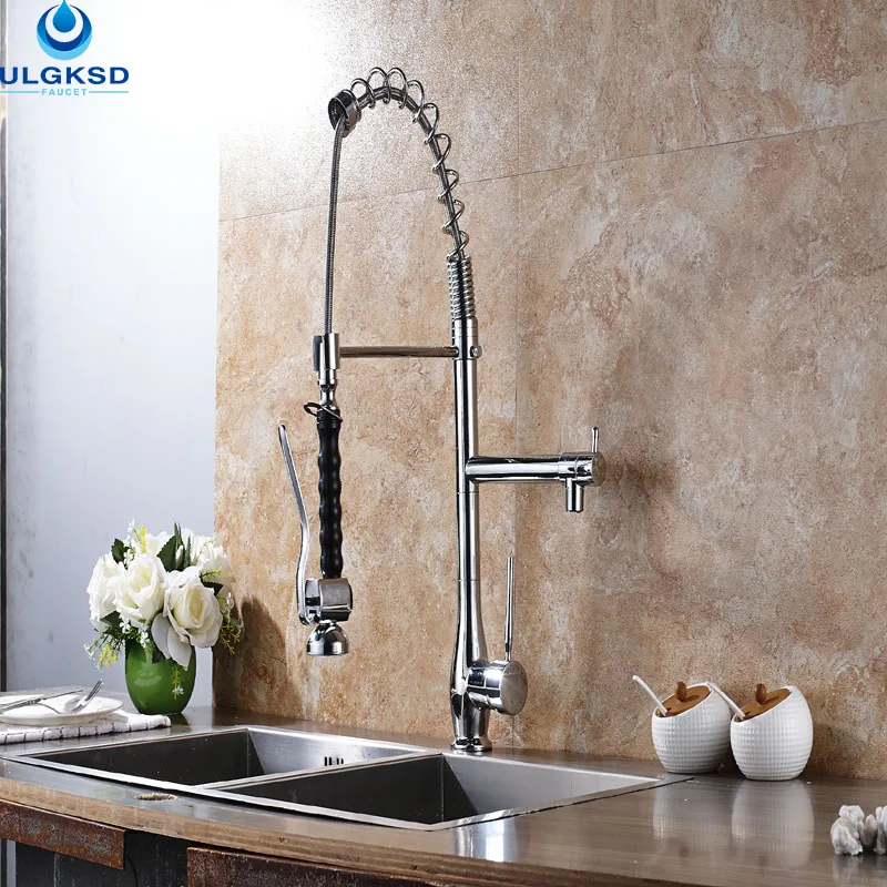 

ULGKSD Chrome Pull Out Spout Kitchen Faucet with Handheld Deck Mount Spring Spout Kitchen Sink Kitchen Faucet with Mixer Tap