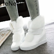 Женские зимние ботинки модная теплая меховая обувь на скрытой танкетке женские зимние сапоги до середины икры на платформе акция, большие размеры 34-43