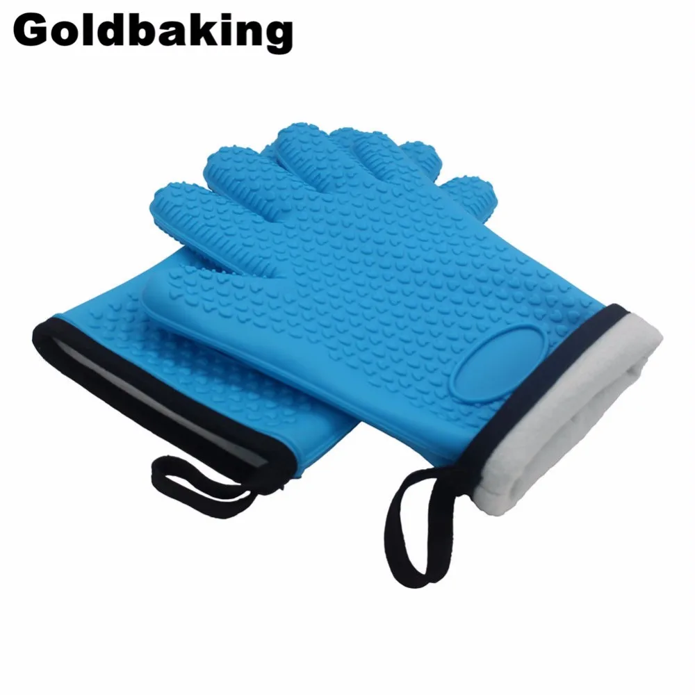 1 пара(2 шт.) Силиконовые перчатки для барбекю термостойкие Прихватки для духовки Нескользящие Прихватки внутренний защитный хлопковый слой