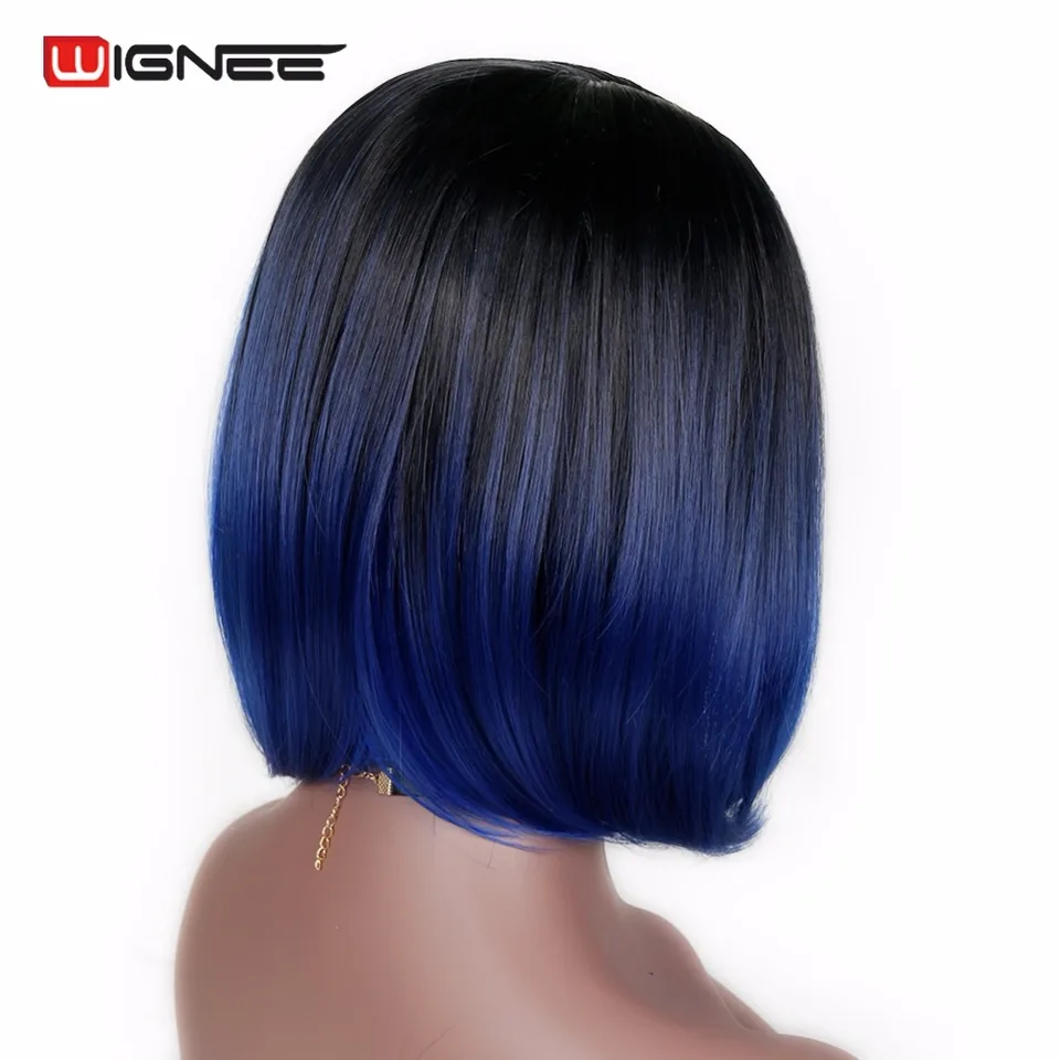 Wignee Ombre Color Azul Pelo Liso Corto Peluca Sintetica De Bob Para Mujeres Negras Cosplay Peluca De Pelo Gris Verde Purpura Rojo Marron Pelucas Para Mujeres Negras Peluca Grispelucas Para Los Negros Aliexpress