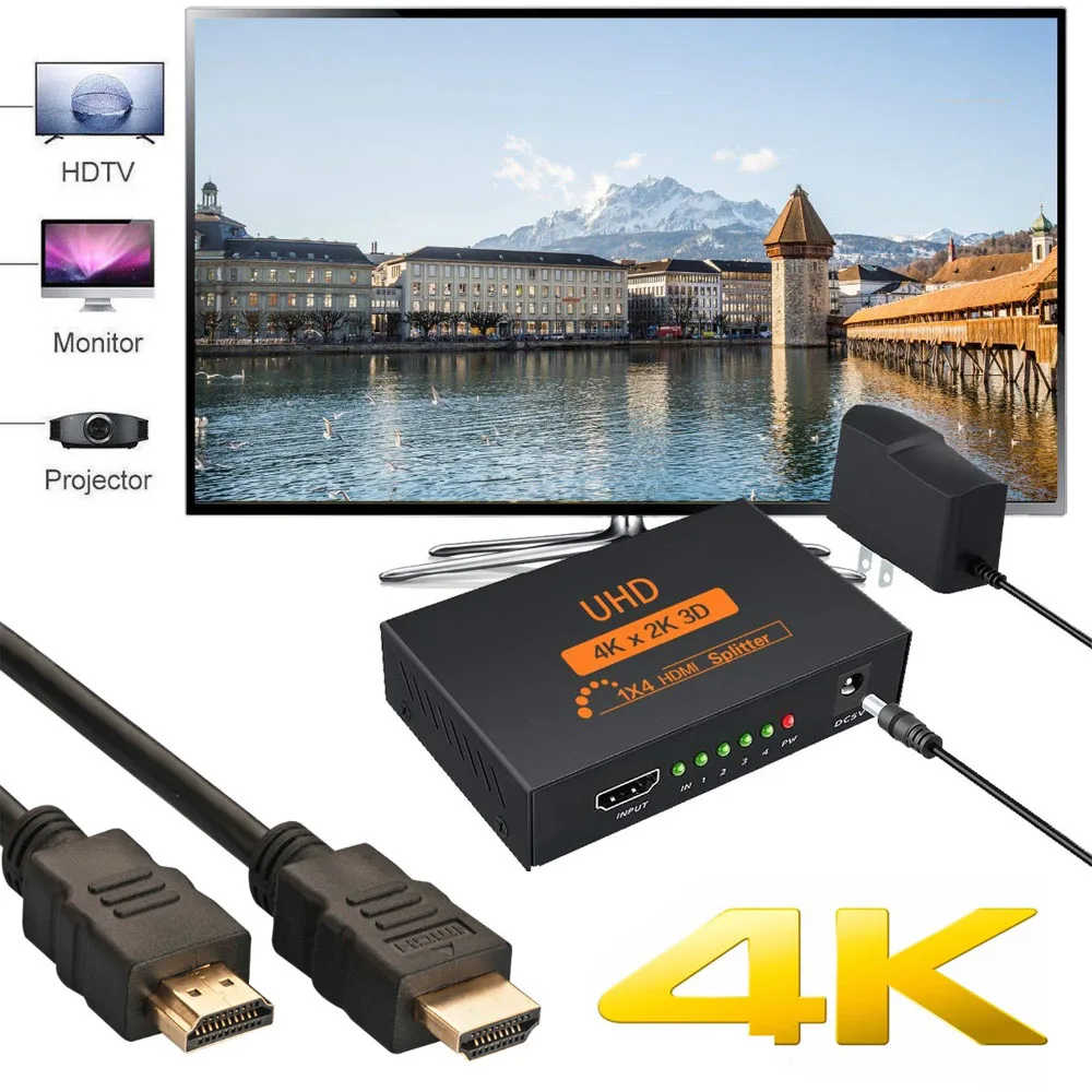 Сплиттер коробка UHD 3D 4K x 2K HD 1080p 1X2 1X4 HDMI сплиттер видео конвертер для PS3 DVD PC tv Box ТВ