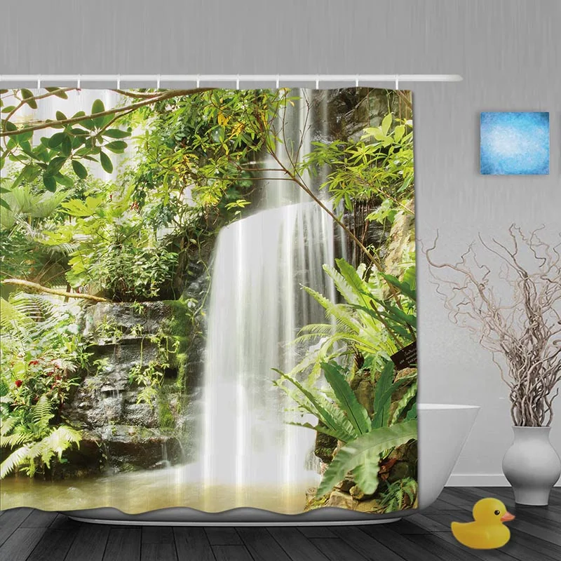 Natural Landscape Bathroom Shower Curtains Summer Waterfall Shower