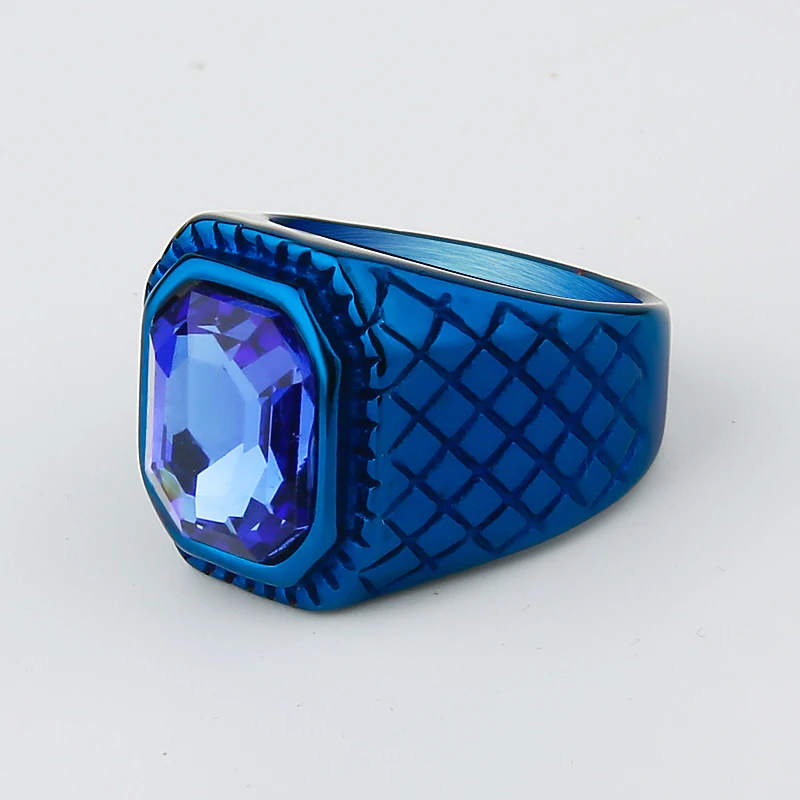 Valily мужское кольцо с синим кристаллом винтажный Рок Панк 316L нержавеющая сталь черный CZ серебро золотой цвет хип хоп кольца для мужчин и женщин