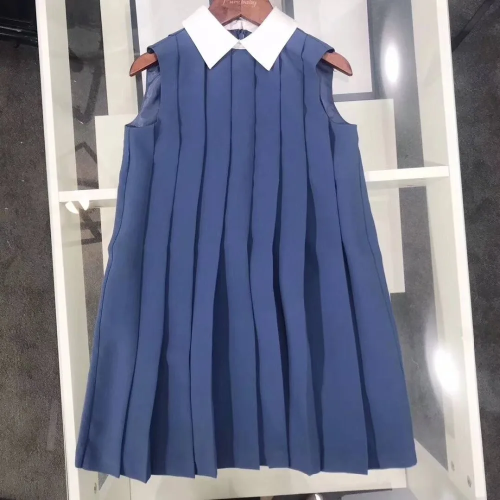 

2019 newest brand high quality 90-150 in stock Kids Blue Chiffon Elegant Shirt Dress Girls Clothing Summer Casual Mini Dress