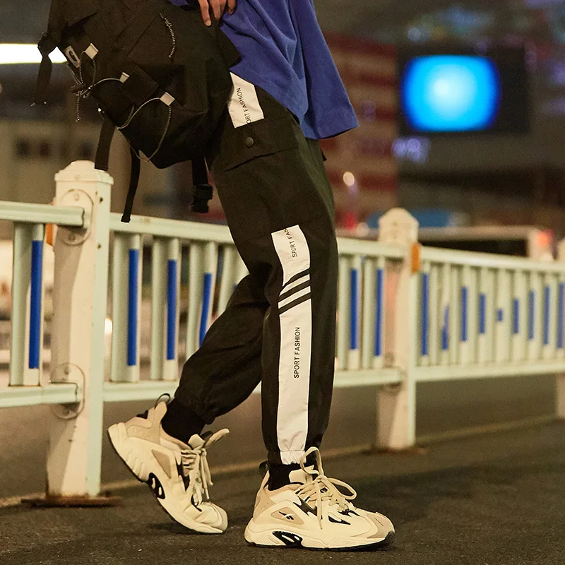 Spring Hip Hop Joggers Men Black Harem Pants Multi-pocket Ribbons Man Sweatpants Streetwear Casual Mens Pants
