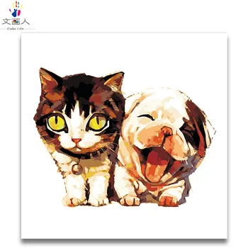 

Cartoon animal Digital oil paint by numbers cute naughty charming expression Oil Painting by numbers for Children's room decor