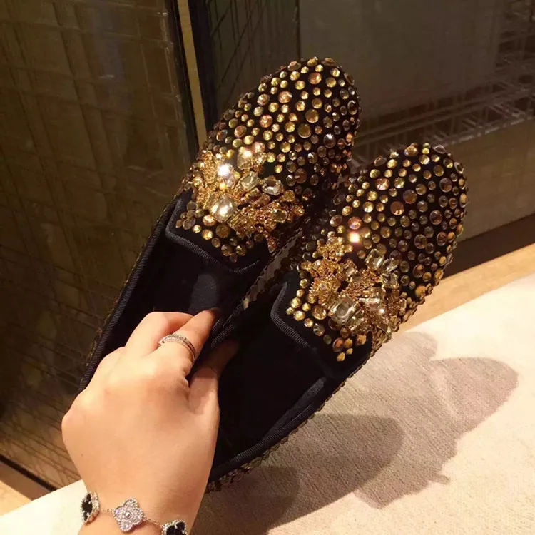 Spring Gold Black 2025 Handmade Rhinestone Men Shoes Crystal