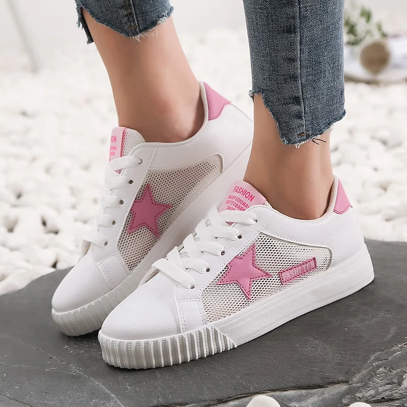 Кроссовки в Корейском стиле; женская обувь; повседневная обувь; Zapatos De Mujer; амортизирующая обувь; эспадрильи; sapato feminino; прогулочная обувь - Цвет: White Pink