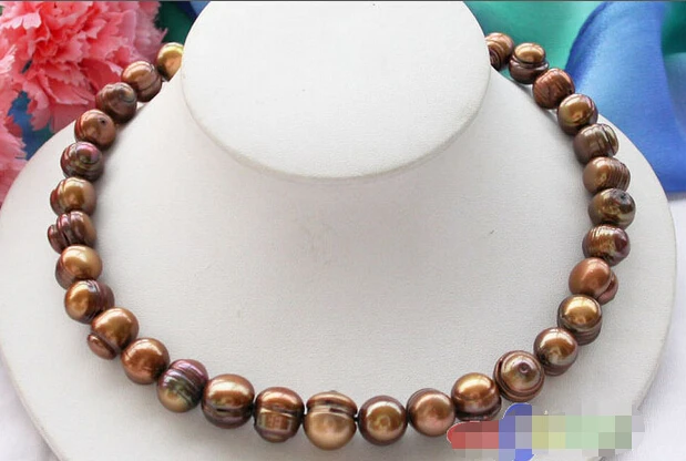 

FREE SHIPPING>@@> p2989 17" 13mm coffee round screw freshwater cultured pearl necklace ^^^@^Noble style Natural Fine jewe fast S