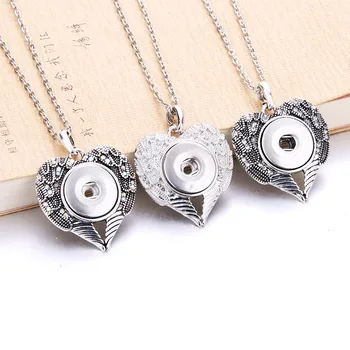 

2019 New Snap Jewelry Crystal Flower Heart Pendant Snap Necklace Fit 18mm Snap Button Necklace Women Pendant Necklace With Chain