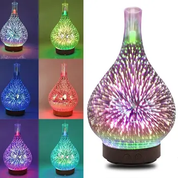 

LED Aromatherapy Humidifier Night Light 3D Glass Firework 7 Colors Oil Diffuser Two Humidification Modes UK/US/AU/EU Plug