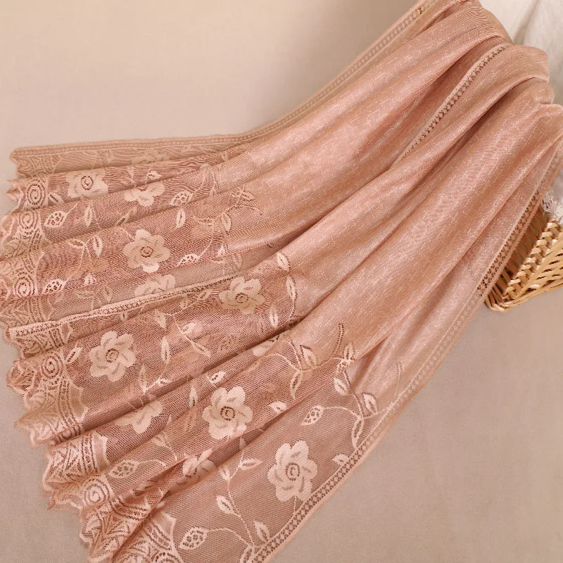 

2018 Muslim Women Knitted Lace Flower Embroidery Crinkle Hijab Shawl Scarves Sunscreen Plain Foulard Wrap Cover Head Beach Scarf