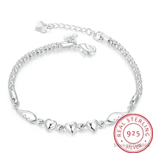 925 пробы, серебряные, двойные крылья ангела, сердце, браслеты с подвесками для женщин, модные, с кристаллами, Стерлинговое Серебро-ювелирные изделия, Pulseira Feminina