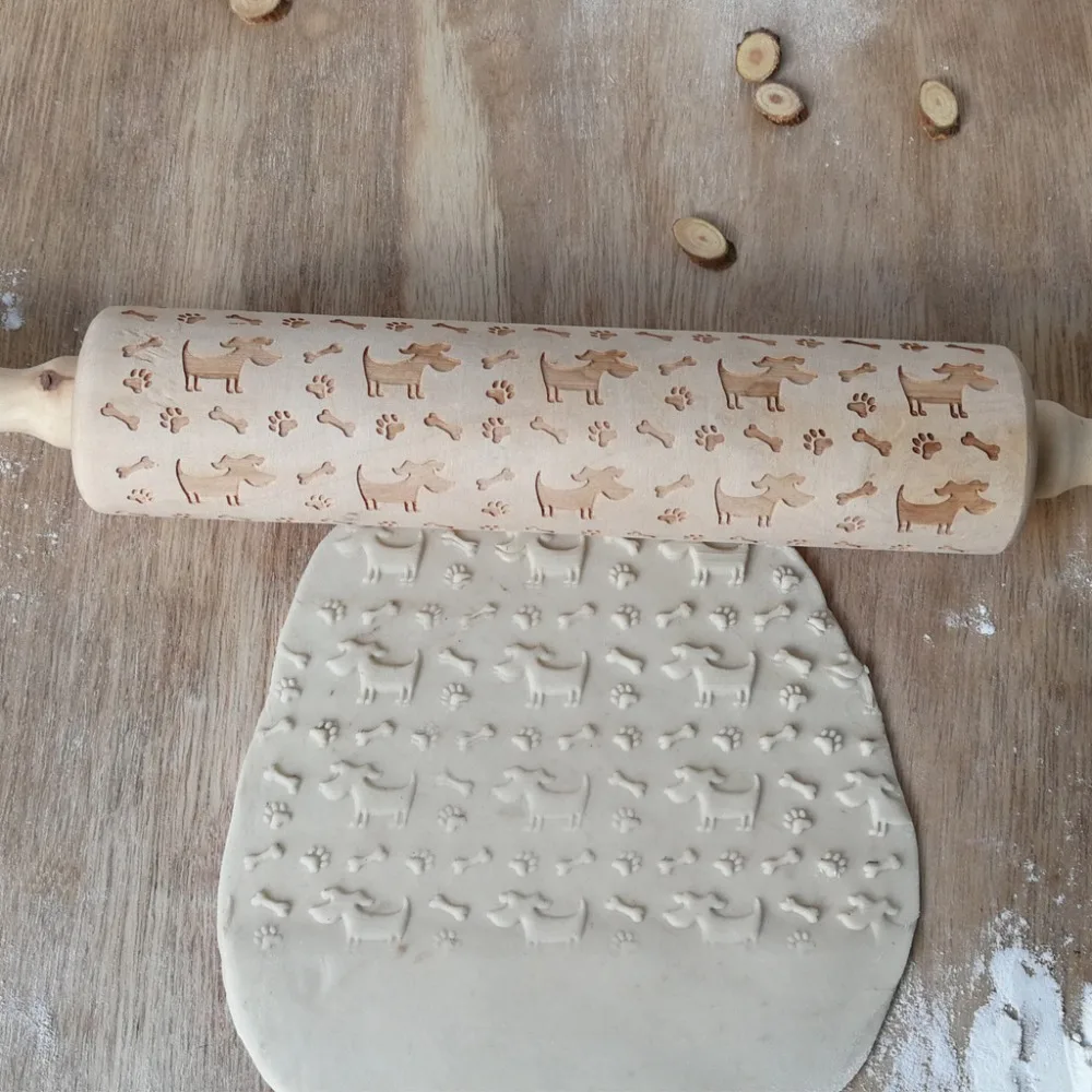 

Wooden Embossed Rolling Pin Party DIY Baking Cookies Biscuit Fondant Cake Dough Engraved Roller Party DIY Craft Supplies