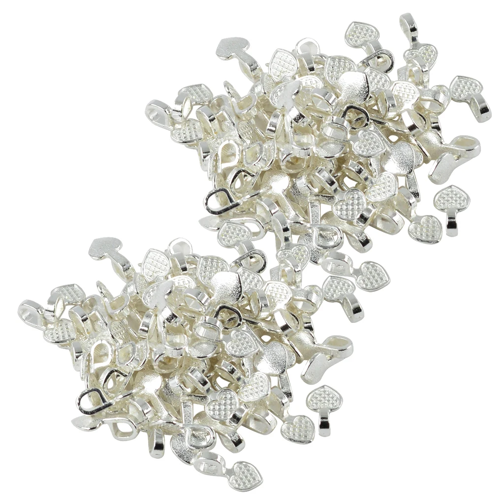 200 Pieces Wholesale Silver Color White Heart Glue On Bails Setting For