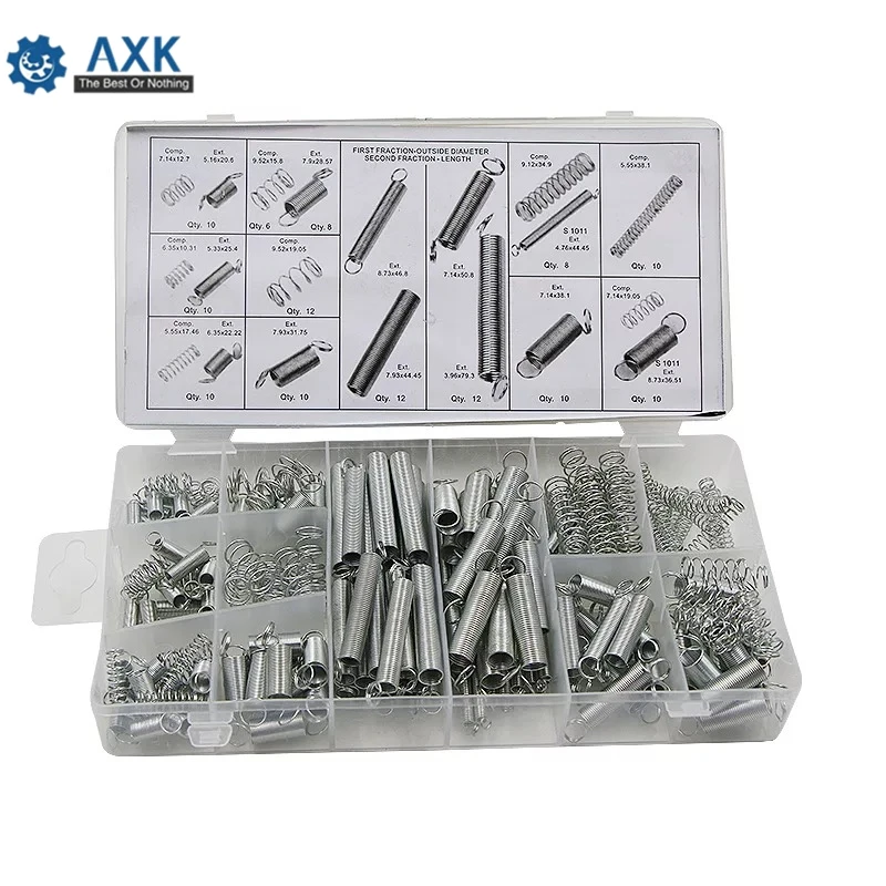 

200Pcs Box Steel Spring Electrical Hardware Drum Extension Tension Springs Pressure Suit Metal Assortment Hardware Kit Assorted