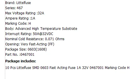 LF Series SMF Fuses 10-Pack LF 0603 SMD Fuses - 5A 32V (Code T
