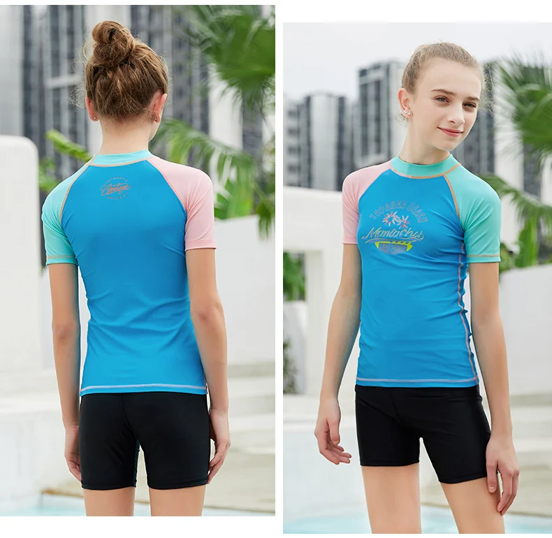 Kids Short Long Sleeve Rash Guard Sun UV Protected UPF50+ Boys Girls Surf Swim Shirt Lycra Basic Skin Athletic Tops(115-165cm