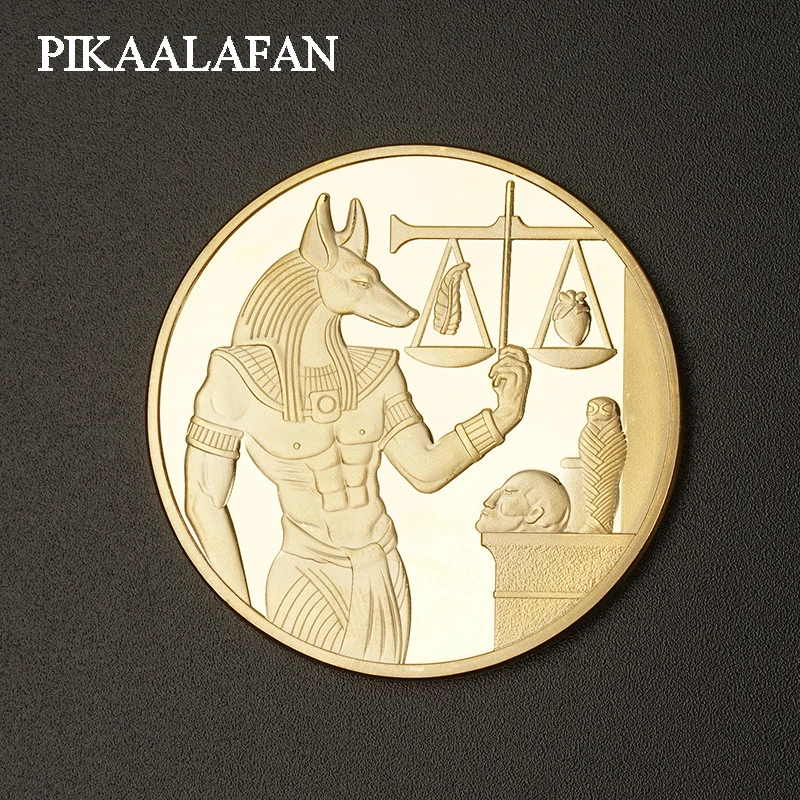 PIKAALAFAN ancienne egypte Anubis plaqué or/argent 40mm pyramide commémorative cadeau de tourisme