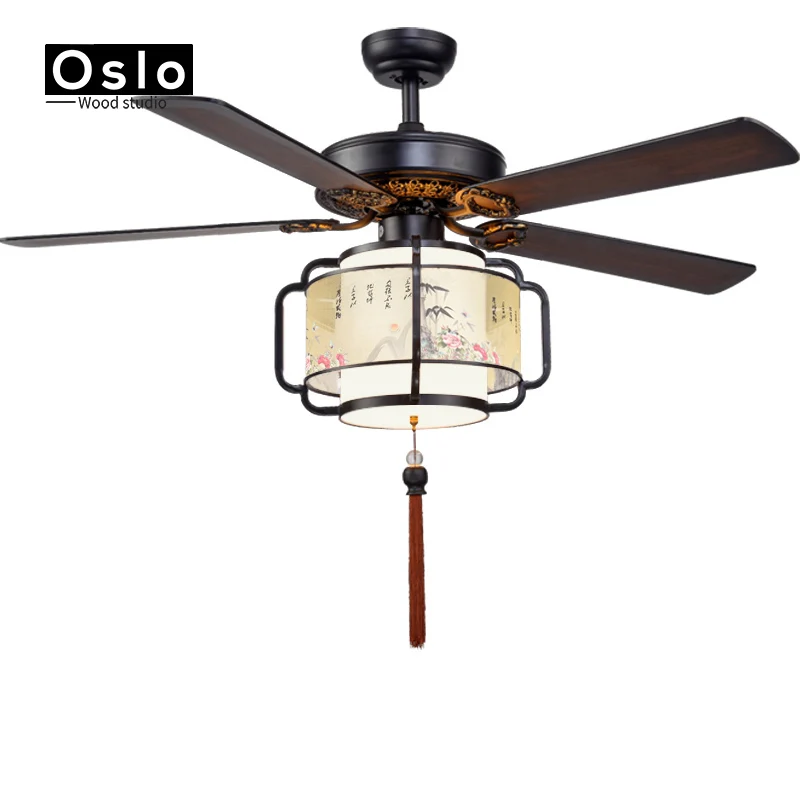 

Retro white LED lights chandelier fan Minimalist living room bedroom dining room ceiling chandelier fan lights continental