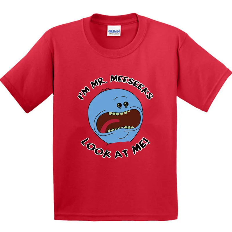 Детская футболка из хлопка с принтом «Рик и Морти», Забавные топы с надписью «I'm мистер мисикс Look at Me» для мальчиков и девочек, детская футболка, GMT027 - Цвет: Red A