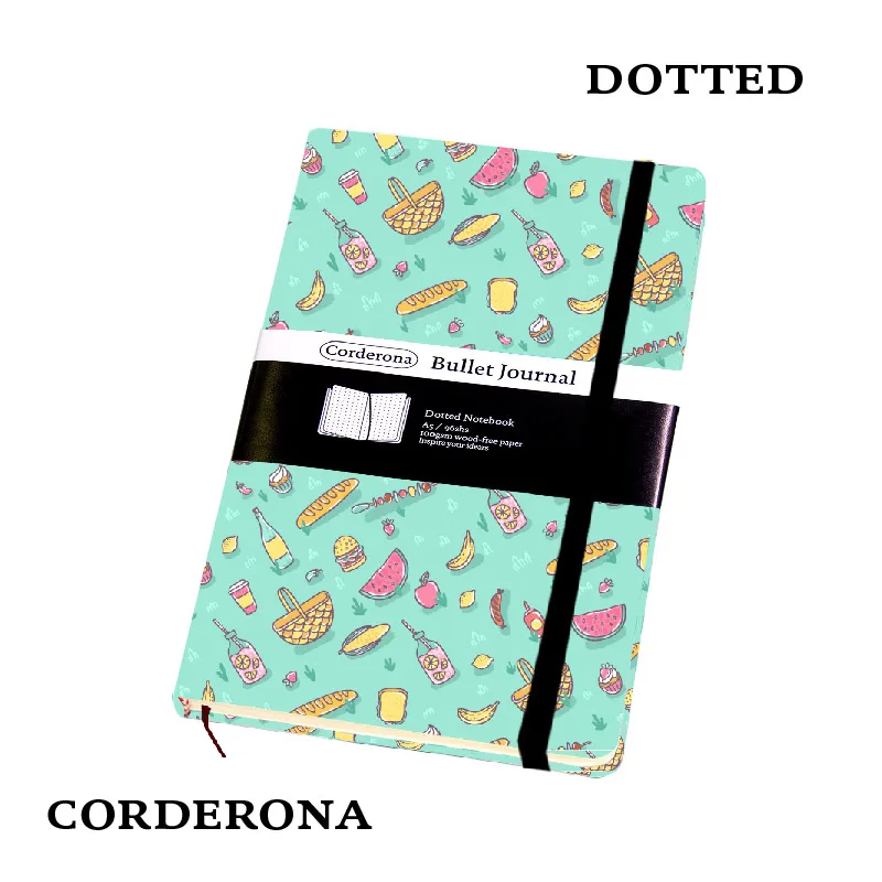 

Picnic Food Dot Grid Hard Cover A5 PU Bullet Notebook Elastic Band Travel Dotted Journal Bujo Support Customize