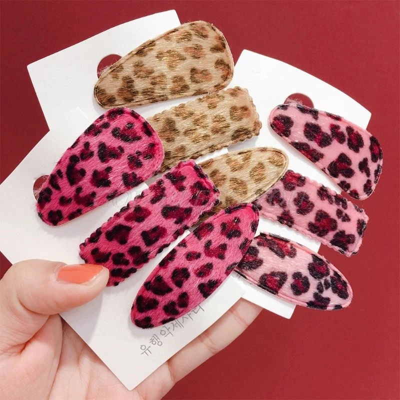 

3Pcs/Set Korean Style Fluffy Plush Cloth Hair Clips Vintage Leopard Printed Water Drop Rectangle BB Hairpins Girls Snap Barrette