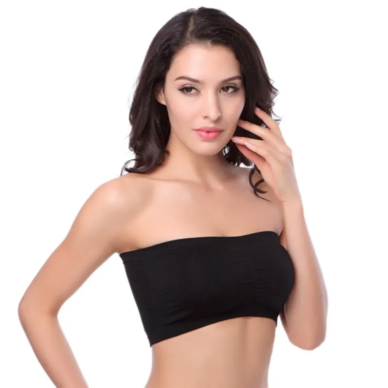 Sexy Lady Stretch Boob Tube Top Women Girls Soft Strapless Bandeau wrapped chest Bra Padded Bralette Seamless Solid Underwear