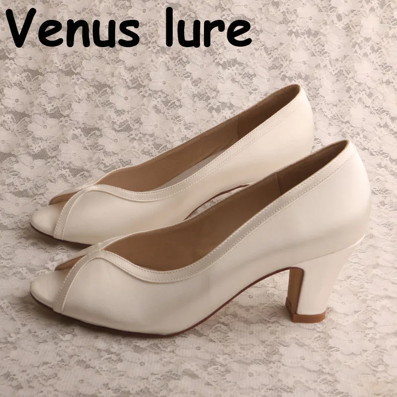 

Ivory Bridal Shoes-Easy Street Block Heel Peep Toe Women Dress Pumps
