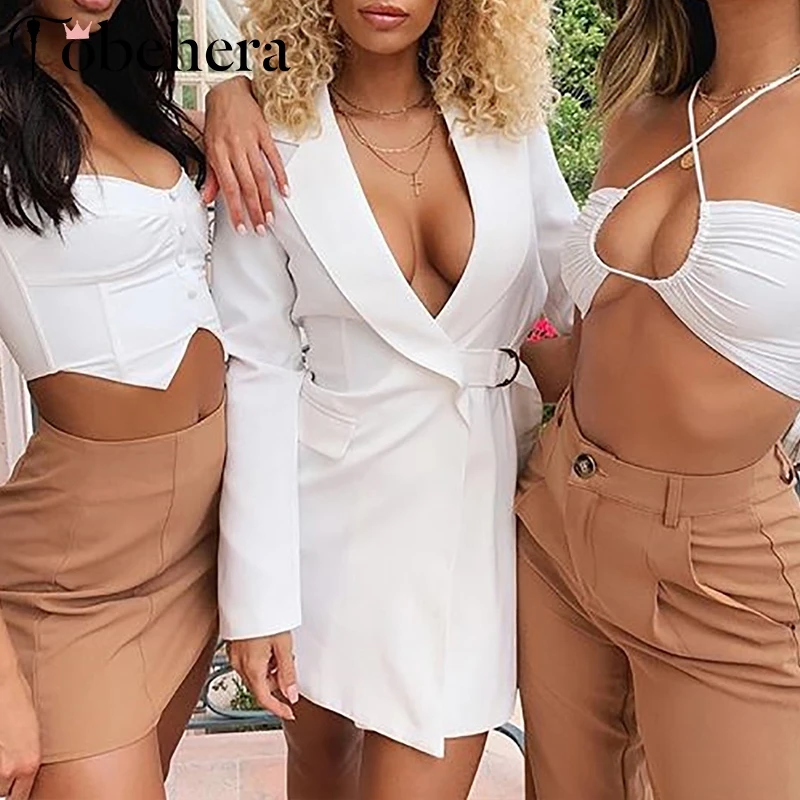 

Glamaker V neck white sash women blazer jackets Autumn solid office lady long sleeve casual cardigan notched elegant blazer 2019