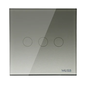 

2019 New design EU Standard Switch Wall Touch Switch Luxury Grey Crystal Glass, 3 Gang 1 Way Switch CMW-03