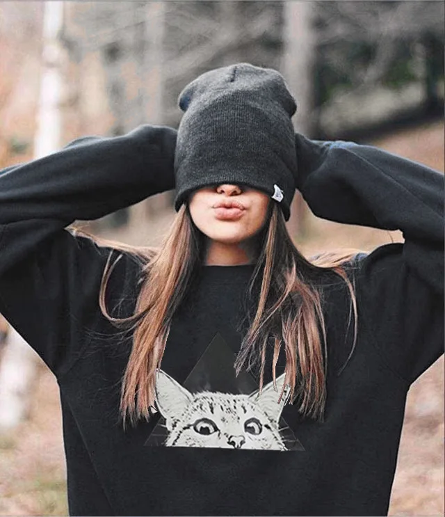 

new winter hot mama fashion cartoon cat pullover woman sweatshirt casual o-neck chic long sleeve female sweatshirt