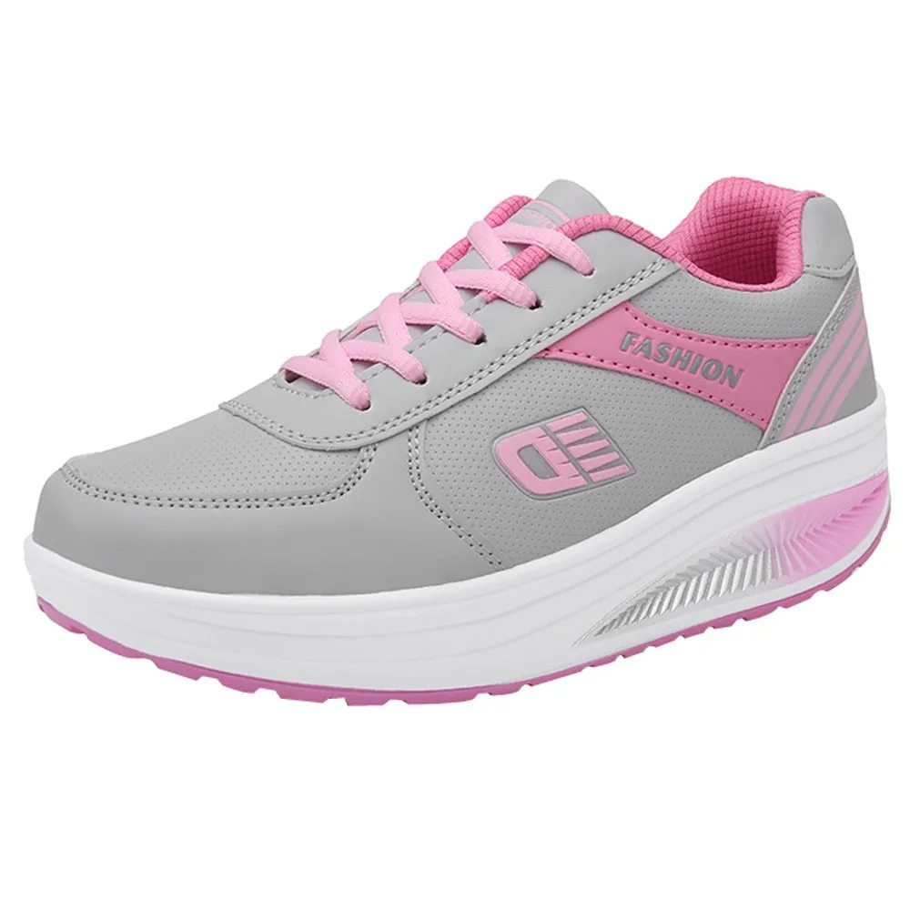 Обувь для бега; женская спортивная обувь; дышащие устойчивые резиновые кроссовки на шнуровке; увеличивающие рост мягкие кроссовки; zapatos de mujer - Цвет: Pink