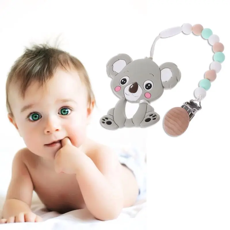 

Food Grade Silicone Teethers With Pacifier Chain Clips Animal Koala Infant Baby Chew Charms Teething Gift Toddler Toys