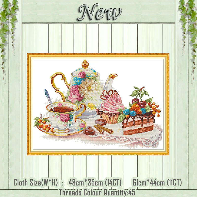 

Afternoon tea dessert coffee painting counted print on canvas DMC 11CT 14CT kits Chinese Cross Stitch embroidery needlework Sets