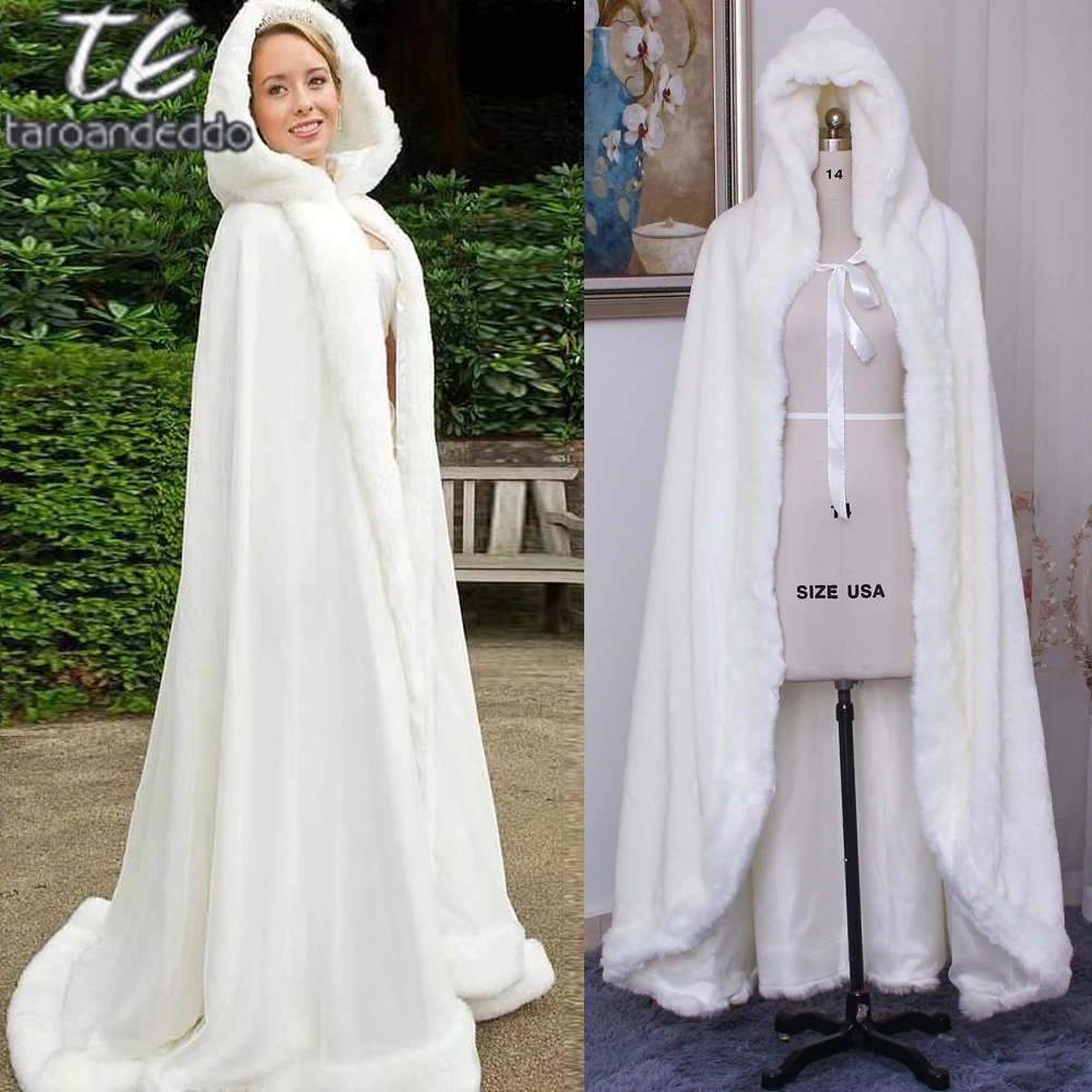 Winter Bridal Cloak Faux Fur Wedding Wraps Jackets Hooded For Winter ...