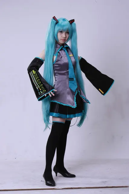 Vocaloid Miku Hatsune Cosplay Costume Kit Japanese Mid Dress 10 Pcs Set 