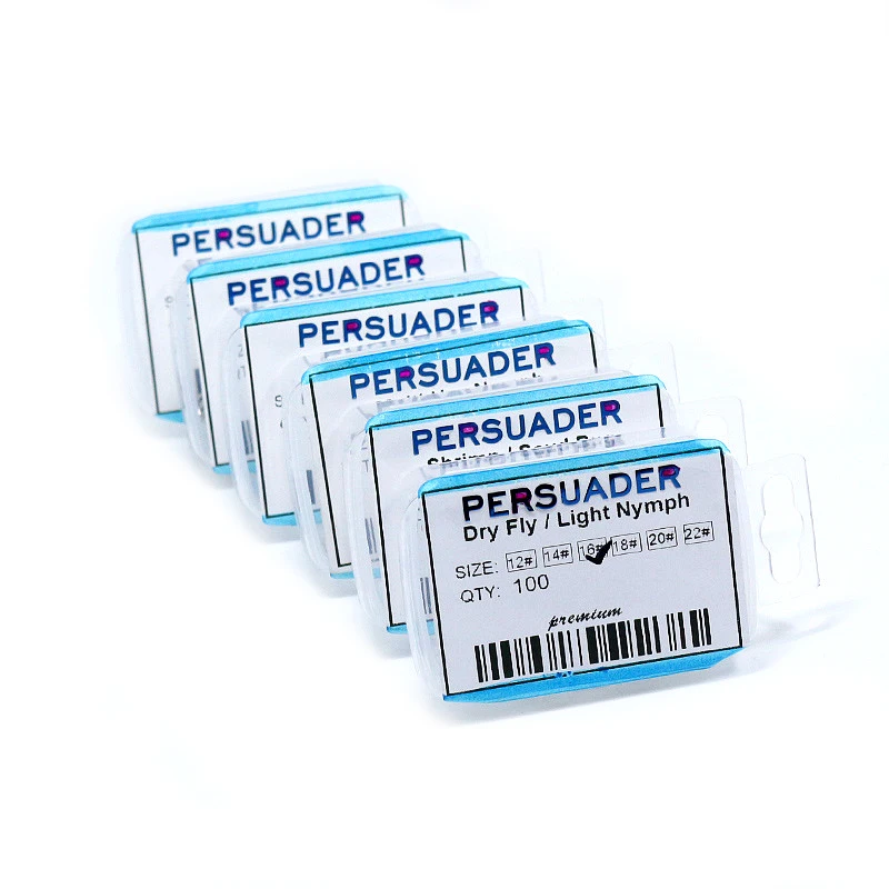 PERSUADER 100 шт./кор. мухобойка сухая Муха Крючки светильник Нимфы крючки вниз глаз 12#14#16#18#20#22# колючие Маленькие крючки для ловли нахлыстом