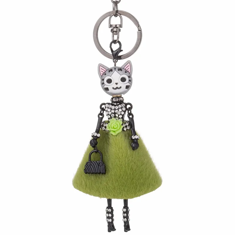 

HOCOLE 8 colors Doll Cat Head Cute Rhinestone Black keychain for Women Car Pendant Hot Girl Statement Jewelry Bag Key Chain Ring