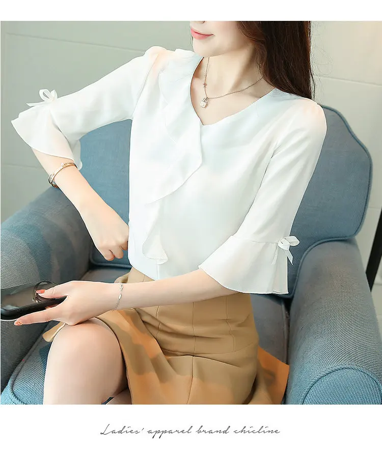 Chiffon Blusas Mujer 2018 Moda Women Blouses Summer Flare Sleeve Ruffle Shirts Femme Fashion Office Plus Size Tops Ladies S-3XL (10)
