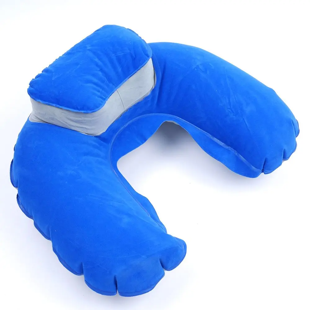 Портативная дорожная надувная подушка для шеи u-образная подушка для шеи подушка из ПВХ с флокированием подушка для полетов аксессуары для путешествий - Цвет: blue