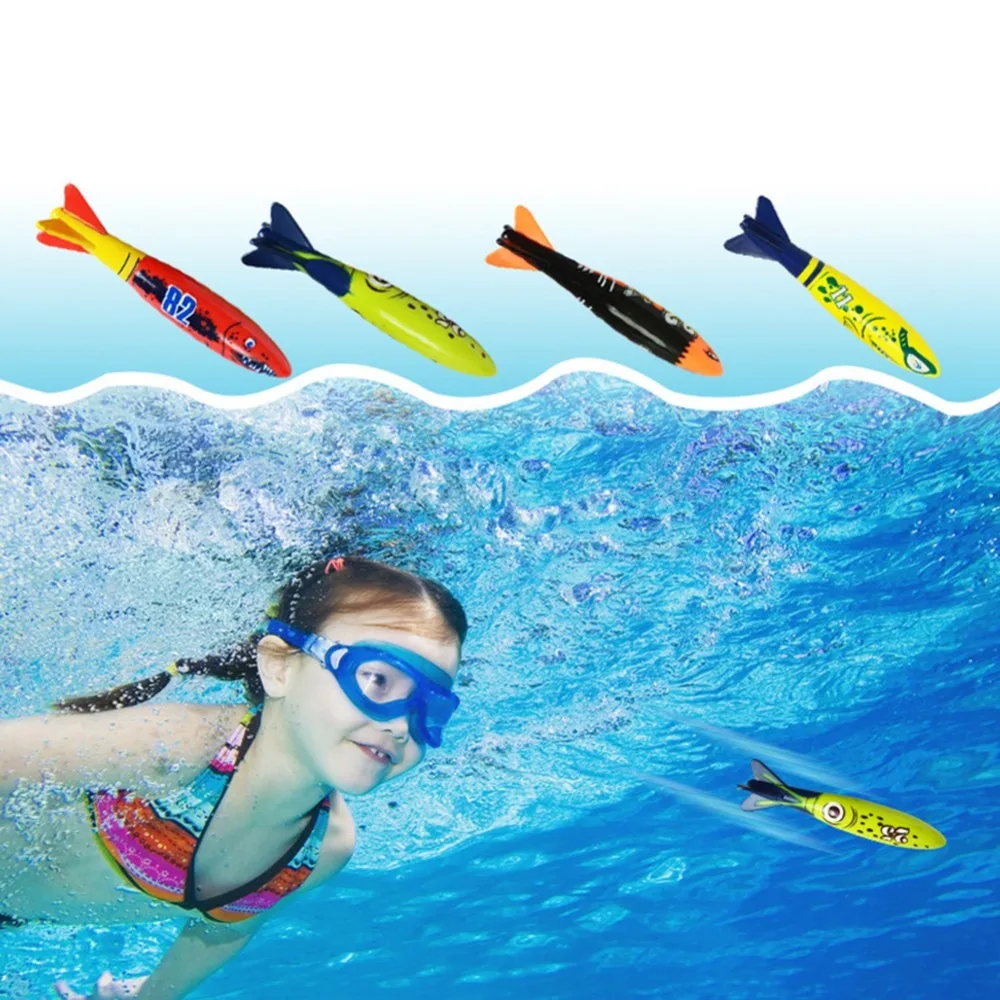 

4 Pcs/Set Torpedo Rocket Throwing Toy Summer Torpedoes Bandits Children Underwater Dive Sticks Toy Fun Swimming Diving Game Toy