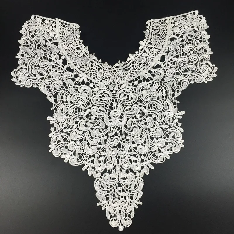 Black Lace Embellishment Sewing Applique Trims Flower Embroidered Venise Neckline Collar Patch Fabric Patches