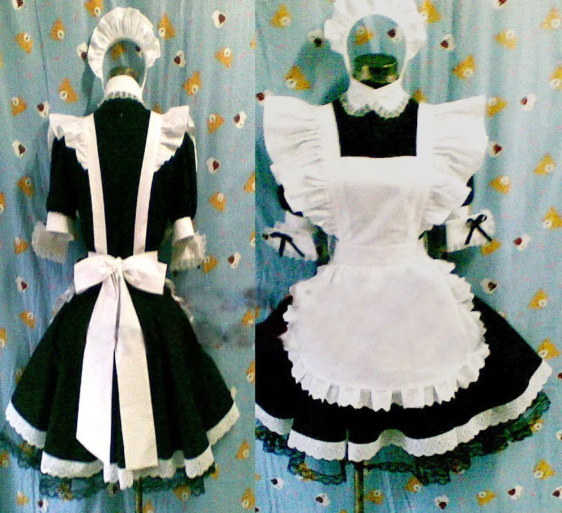 Костюм горничной в стиле Лолиты; одежда в стиле аниме; черно-белые костюмы; ; 011