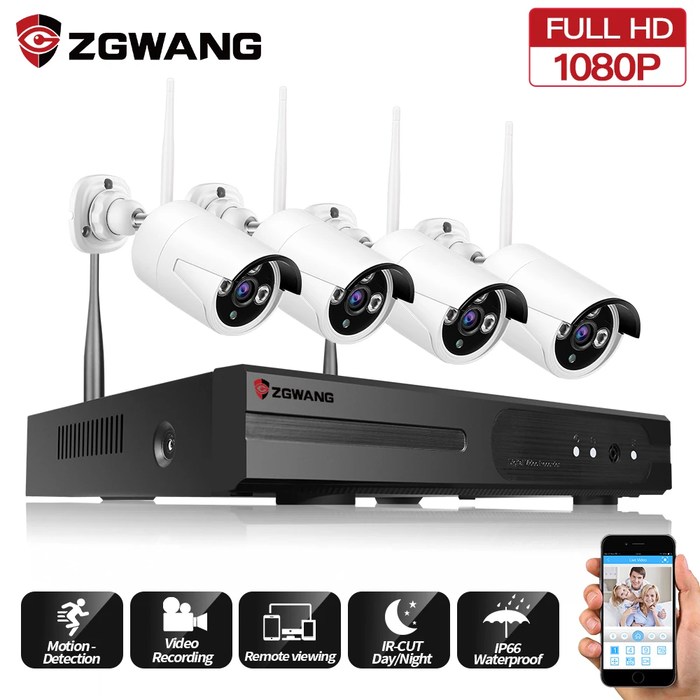 ZGWANG 1080P Full HD 4CH NVR наборы 2MP CCTV камера системы видео регистраторы открытый ночное видение Wi Fi наблюдения 4 шт