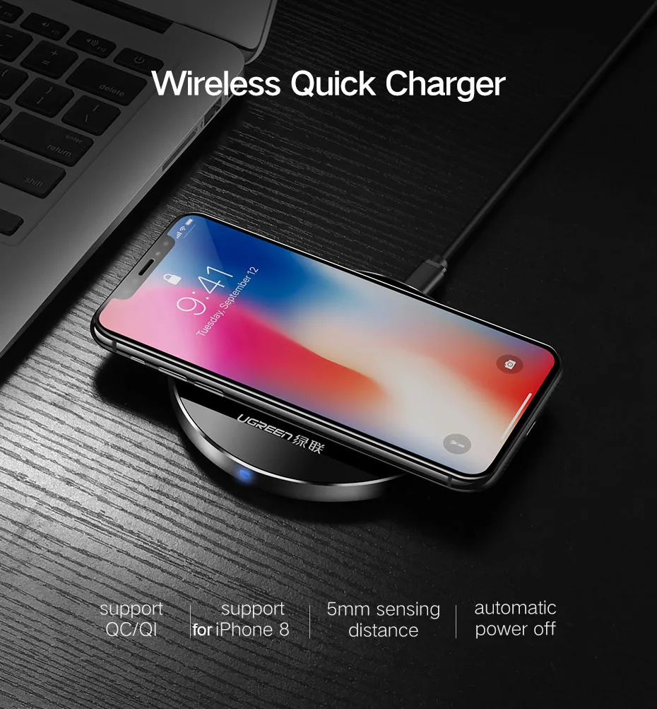 Ugreen 5 в 2A Быстрая Зарядка Qi Беспроводное зарядное устройство для Samsung S8 Plus Note 8 S7 S6 Edge QC зарядная подставка для iPhone X 8 Plus Nexus 6